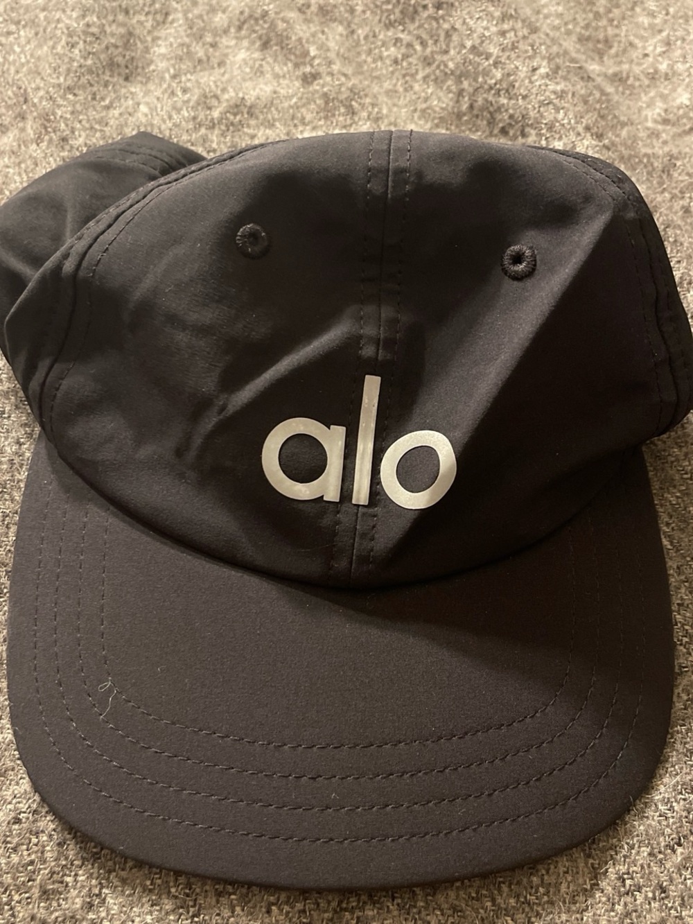 ALO Yoga Black Cap with Silver 'alo' Logo
